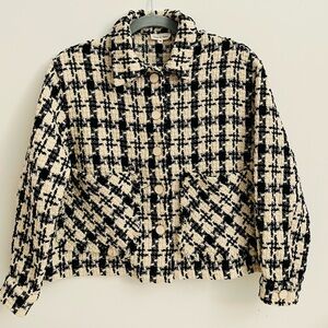 Aaron & Amber Black & Cream Tweed Plaid Jacket (Size M)